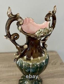 Antique Pair Of Julius Dressler Majolica Art Nouveau Vase Signed JBD read
