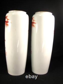 Antique Pair Of Matching Japanese Fukagawa Signed Imari Ceramic Vases