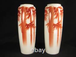 Antique Pair Of Matching Japanese Fukagawa Signed Imari Ceramic Vases