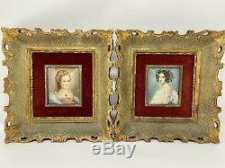 Antique Pair Of Miniature Portraits By Italian Artist 19th Century Good Conditio