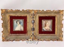 Antique Pair Of Miniature Portraits By Italian Artist 19th Century Good Conditio