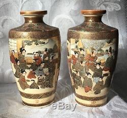 Antique Pair Of Signed Figural Satsuma Vases 6