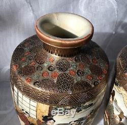 Antique Pair Of Signed Figural Satsuma Vases 6