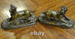 Antique Pair Of Small Bronze Dog Sculptures Signed J Moigniez 19th Century