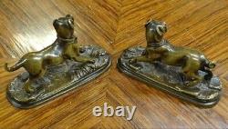 Antique Pair Of Small Bronze Dog Sculptures Signed J Moigniez 19th Century