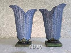 Antique Pair Of Weller Pottery Sydonia Blue Vases 11/Signed