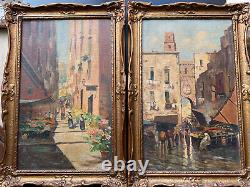 Antique Pair Oil Paintings Frati Italian Street Scenes Signed G Catalano