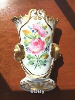 Antique Pair Old Paris Signed P&A Porcelain Hand Painted & Gold Gilt Vases