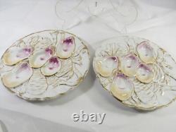 Antique Pair Oyster Plates Carl Tielsch Turkey Pattern 5 Wells Porcelain Signed