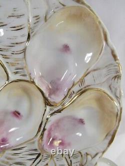 Antique Pair Oyster Plates Carl Tielsch Turkey Pattern 5 Wells Porcelain Signed