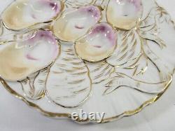 Antique Pair Oyster Plates Carl Tielsch Turkey Pattern 5 Wells Porcelain Signed