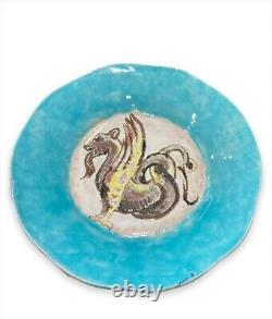 Antique Pair Plates Pegasus A Chimera Signed Rab Turquoise Mythological Rare 20c