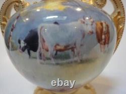 Antique Pair Royal Doulton Hand Painted cattle vases signed A. Eaton