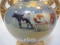 Antique Pair Royal Doulton Hand Painted cattle vases signed A. Eaton