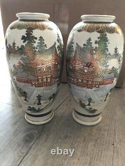 Antique Pair Satsuma Japanese Vases Oriental Asian Signed