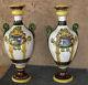 Antique Pair Vases Italy Aretini Signed Antique Enameled Hp Mermaids