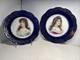 Antique Pair Victorian Cobalt Portrait Plates Marked France Signed Amicitia