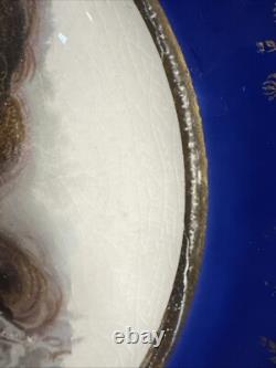 Antique Pair Victorian Cobalt Portrait Plates Marked France Signed Amicitia