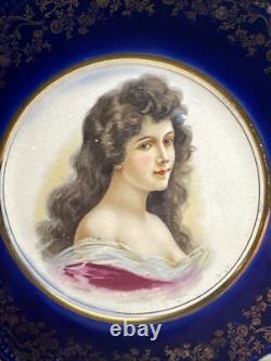Antique Pair Victorian Cobalt Portrait Plates Marked France Signed Amicitia