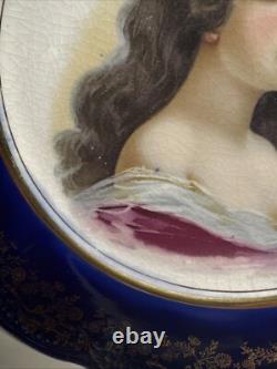 Antique Pair Victorian Cobalt Portrait Plates Marked France Signed Amicitia