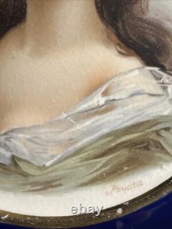 Antique Pair Victorian Cobalt Portrait Plates Marked France Signed Amicitia