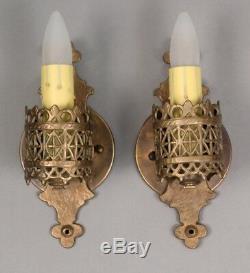 Antique Pair of 1920's Oscar Bach Signed Bronze Single Sconces (10738)