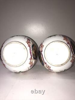 Antique Pair of 19th Century Hand Painted German Bottle Vases 12 Each, Signed
