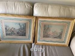 Antique Pair of 2 Aquatint Etchings by HUET engraved by JUBIER