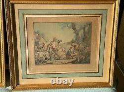 Antique Pair of 2 Aquatint Etchings by HUET engraved by JUBIER