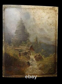 Antique Pair of Barbizon School Landscapes Oil Panel Paintings Signed F. Robin