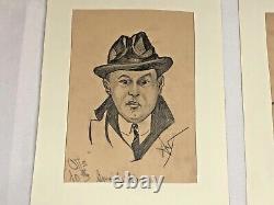 Antique Pair of Charcoal Sketches 1923 Unknown Artist Signed See Pics