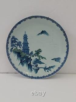 Antique Pair of Chinese Hand Painted Blue & White Chargers Plates Dish