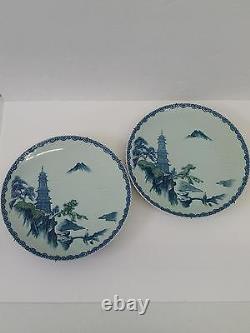 Antique Pair of Chinese Hand Painted Blue & White Chargers Plates Dish