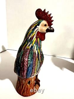 Antique Pair of Chinese Porcelain Hand Painted Rooster Chicken Famille Signed