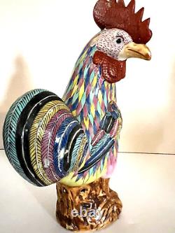 Antique Pair of Chinese Porcelain Hand Painted Rooster Chicken Famille Signed