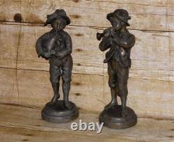 Antique Pair of Edwardian Musical Playing Boys Spelter Figures Signed Kessler