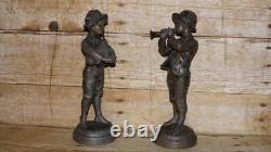 Antique Pair of Edwardian Musical Playing Boys Spelter Figures Signed Kessler