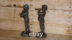 Antique Pair of Edwardian Musical Playing Boys Spelter Figures Signed Kessler