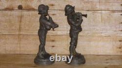 Antique Pair of Edwardian Musical Playing Boys Spelter Figures Signed Kessler