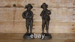 Antique Pair of Edwardian Musical Playing Boys Spelter Figures Signed Kessler