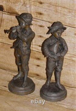 Antique Pair of Edwardian Musical Playing Boys Spelter Figures Signed Kessler