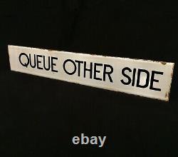 Antique Pair of Enamel Signs / Shop Display Advertising Sign / Queue This Side