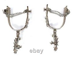 Antique Pair of Fancy Silvered Cowboy Spurs Stirrups with Stars Signed E. GARCIA