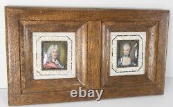 Antique Pair of Framed Miniature Portrait Paintings Signed Plimer, French