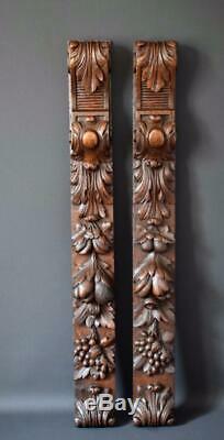 Antique Pair of French Carved Trim Posts Pillars Wall Column Signed