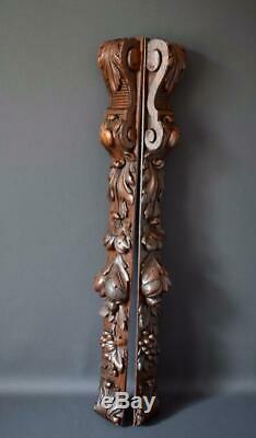 Antique Pair of French Carved Trim Posts Pillars Wall Column Signed