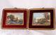 Antique Pair Of German Paintings Oil On Celluloid Bucolic Scenes Signed C. 1890s