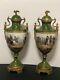 Antique Pair Of Green Sevres Urns With Coves Napoleonic Battles Signed Xxrare