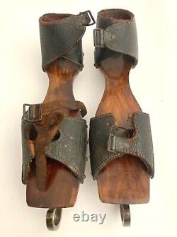 Antique Pair of Ice Skates Wood New England Signed Douglas Rogers Conn