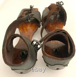 Antique Pair of Ice Skates Wood New England Signed Douglas Rogers Conn